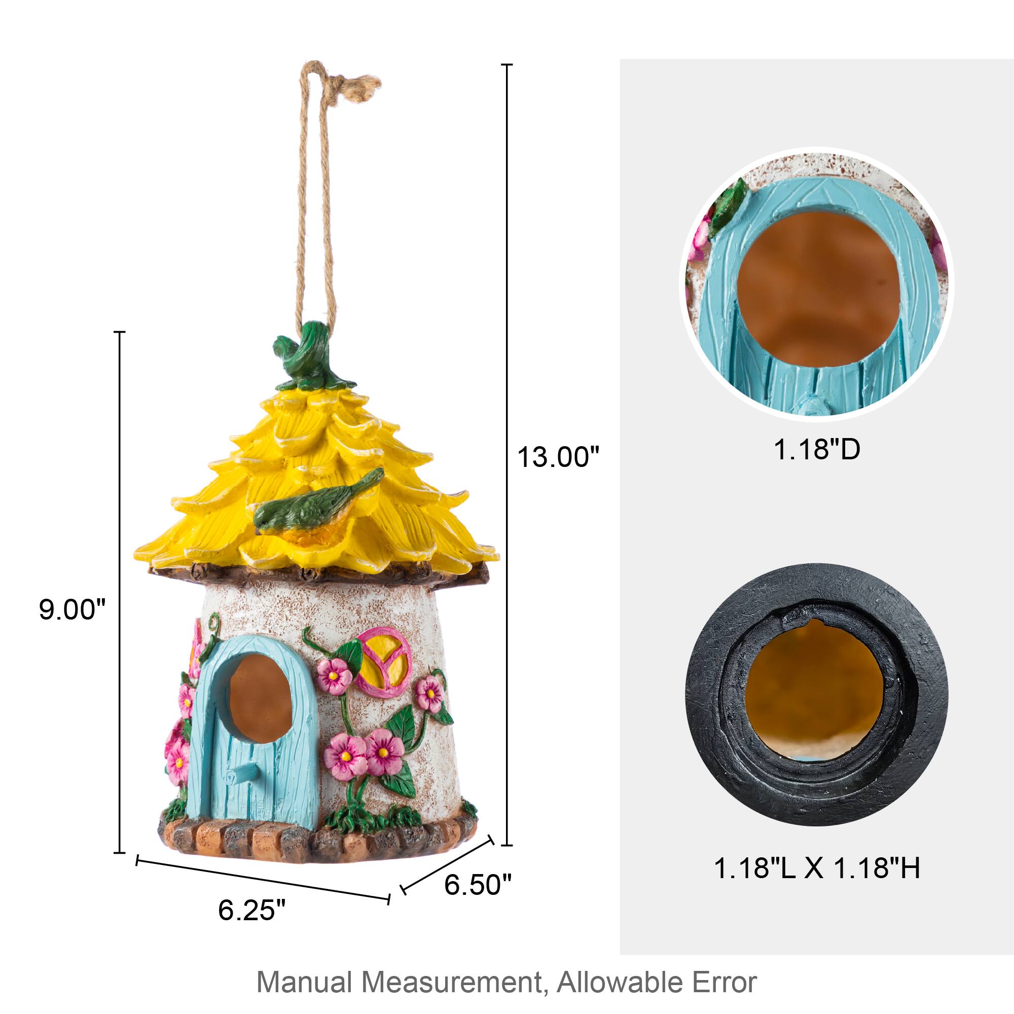 Glitzhome® 9" Resin Yellow Roof Outdoor Garden Birdhouse
